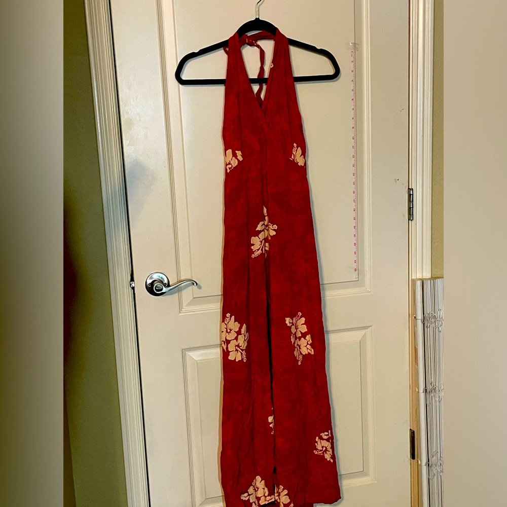 Hawaii dress halter top maxi gorgeous quality size large 100% rayon mauve-ish